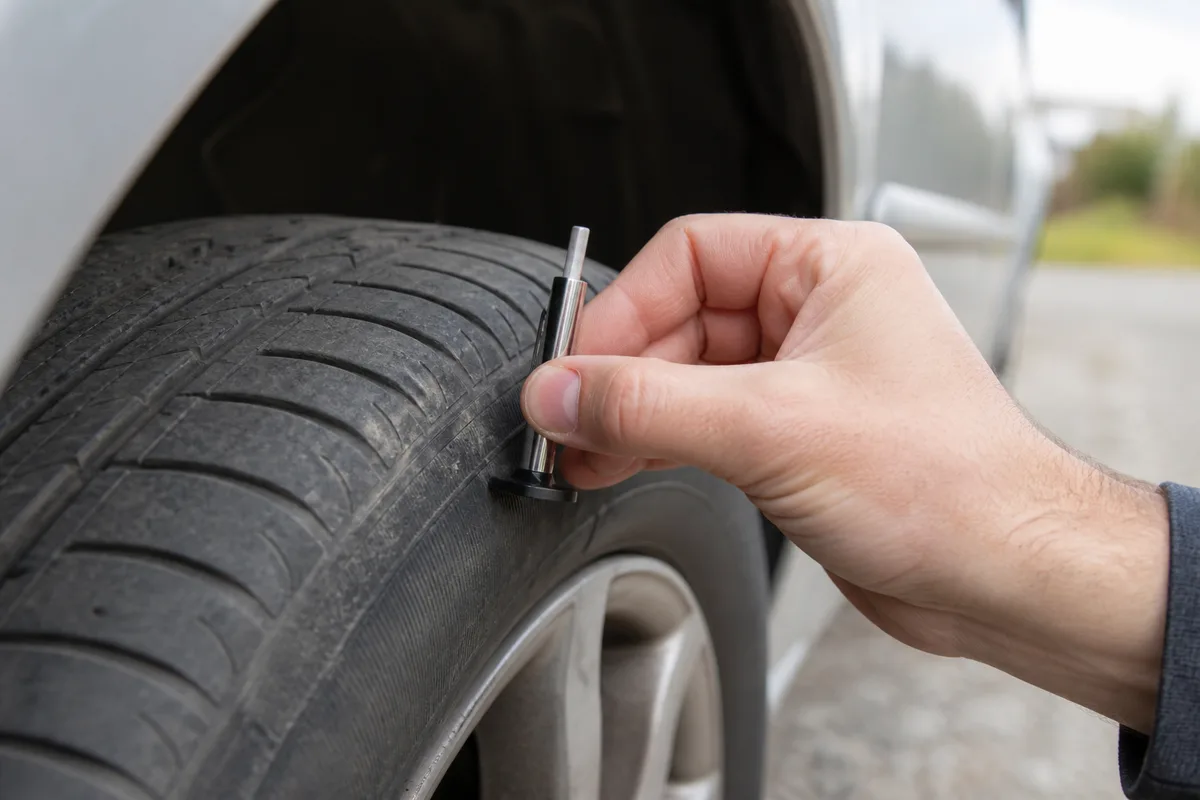 Contrôle de la profondeur des sculptures d’un pneu sur une voiture d’occasion