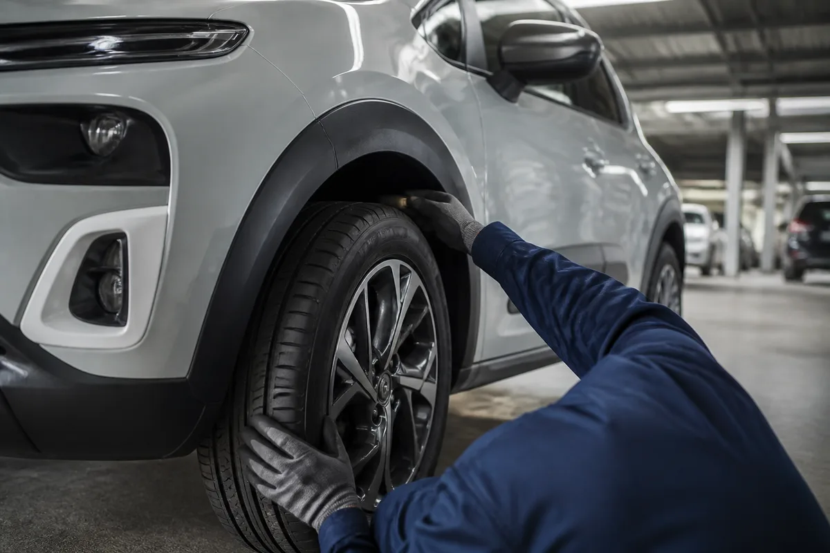 Vérification des pneumatiques et des passages de roues sur une citadine rehaussée